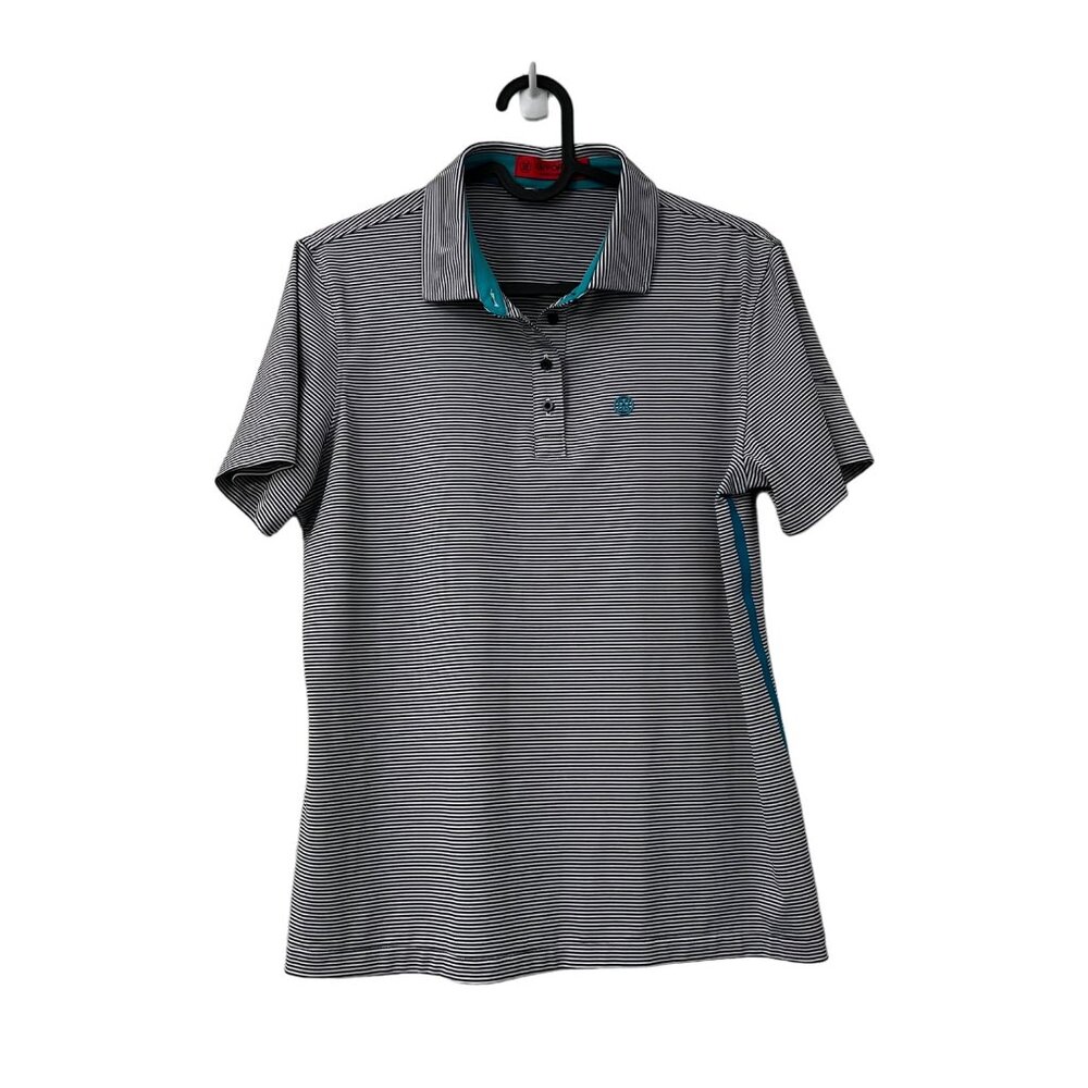 G/FORE Black and Blue Striped Polo Shirt